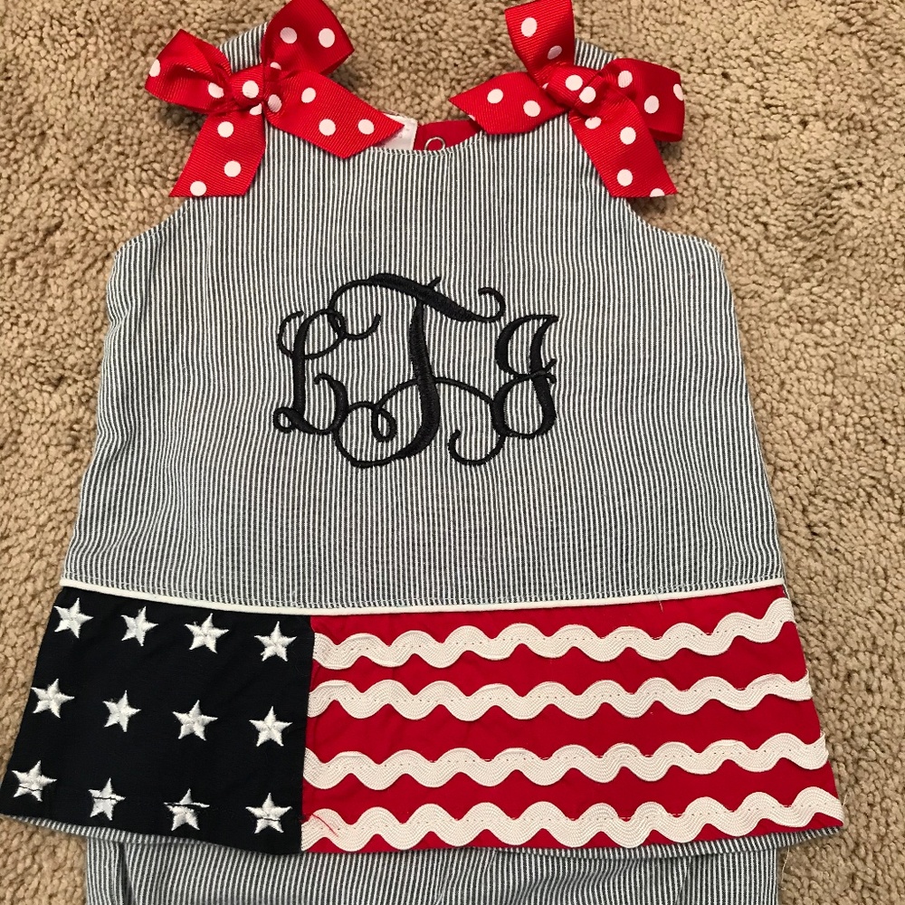4th of July Patriotic 2pc set boutique applique